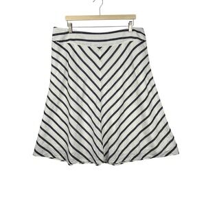 Talbots Skirt Women 18W Linen Blend Embroidered A-Line Midi Lined Chevron Stripe